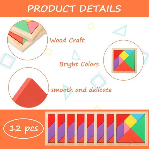 Meooeck 12 Pack Tangrams Wooden Puzzles Tangrams Classroom Set Tangrams for Kids Shape Tangram Puzzles Brain Logic Blocks for Games Educational Gifts for Adults Kids Ages 4-8 8-12(Classic Style) in Saudi Arabia