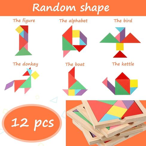 Meooeck 12 Pack Tangrams Wooden Puzzles Tangrams Classroom Set Tangrams for Kids Shape Tangram Puzzles Brain Logic Blocks for Games Educational Gifts for Adults Kids Ages 4-8 8-12(Classic Style) in Saudi Arabia