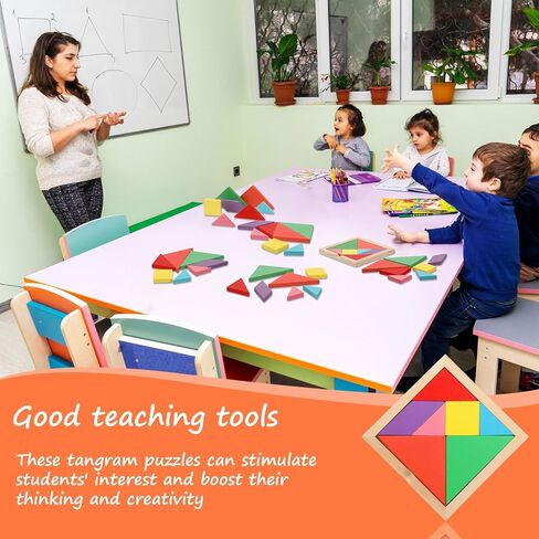Meooeck 12 Pack Tangrams Wooden Puzzles Tangrams Classroom Set Tangrams for Kids Shape Tangram Puzzles Brain Logic Blocks for Games Educational Gifts for Adults Kids Ages 4-8 8-12(Classic Style) in Saudi Arabia