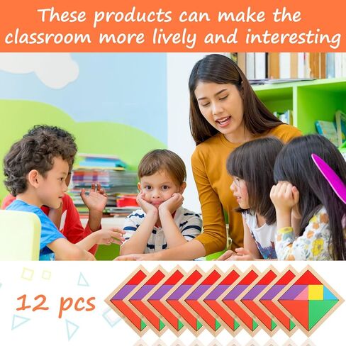 Meooeck 12 Pack Tangrams Wooden Puzzles Tangrams Classroom Set Tangrams for Kids Shape Tangram Puzzles Brain Logic Blocks for Games Educational Gifts for Adults Kids Ages 4-8 8-12(Classic Style) in Saudi Arabia