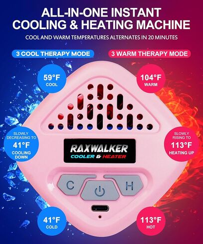 Raxwalker 2-in-1 Portable Electric Heating Pad Cooling Pad for Neck Back Pain Relief, Wireless Instant Hot & Cold Therapies Device Outdoor Exercise, Wearable Heated Pad for Women Period Cramps - Pink in Kuwait