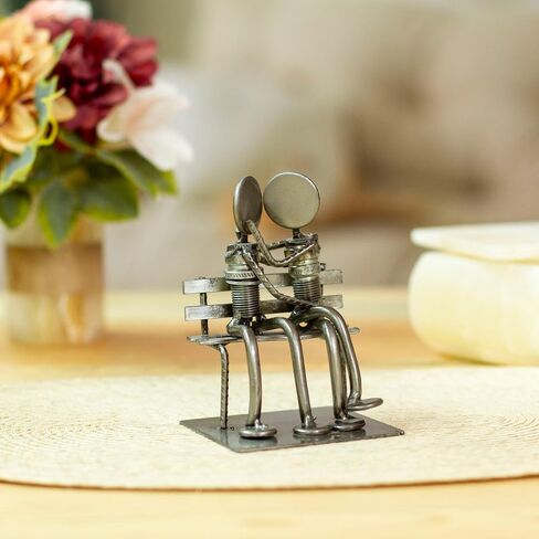 NOVICA Recycled Auto Parts Romantic Metal Sculpture, 4.7" Tall 'Park Bench Sweethearts' in Saudi Arabia
