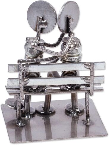 NOVICA Recycled Auto Parts Romantic Metal Sculpture, 4.7" Tall 'Park Bench Sweethearts' in Saudi Arabia