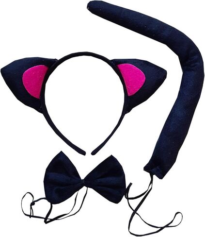 Kirei Sui Kids Black White Cat Red Pink Fox Cow Leopard Zebra Headband Bowtie Tail 3pcs Costume in Kuwait