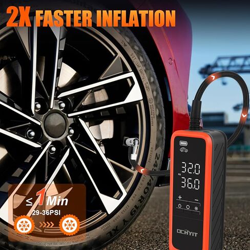 ضاغط هواء محمول منفاخ الإطارات، مضخة هواء لاسلكية محمولة بقوة 160 رطل لكل بوصة مربعة من OCHYIT مع 8000 مللي أمبير في الساعة و12 فولت تيار مستمر مضخة إطار إمداد طاقة مزدوجة للسيارة والدراجة النارية in Kuwait