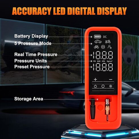 ضاغط هواء محمول منفاخ الإطارات، مضخة هواء لاسلكية محمولة بقوة 160 رطل لكل بوصة مربعة من OCHYIT مع 8000 مللي أمبير في الساعة و12 فولت تيار مستمر مضخة إطار إمداد طاقة مزدوجة للسيارة والدراجة النارية in Kuwait