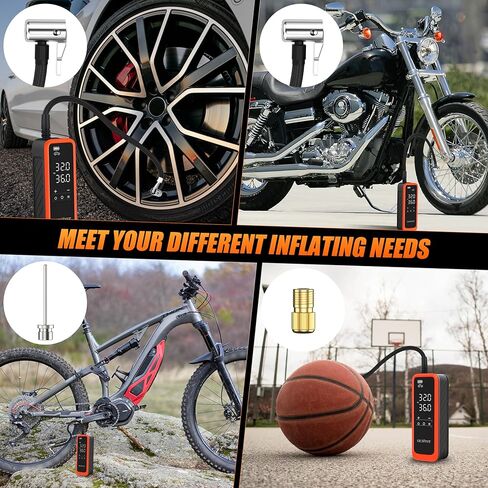 ضاغط هواء محمول منفاخ الإطارات، مضخة هواء لاسلكية محمولة بقوة 160 رطل لكل بوصة مربعة من OCHYIT مع 8000 مللي أمبير في الساعة و12 فولت تيار مستمر مضخة إطار إمداد طاقة مزدوجة للسيارة والدراجة النارية in Kuwait