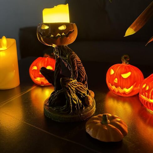 Halloween Tree Man Pumpkin Candle Holder - 5.5 Inch Spooky Resin Jack O Lantern Statue for Halloween, Christmas, Party Decor in Saudi Arabia