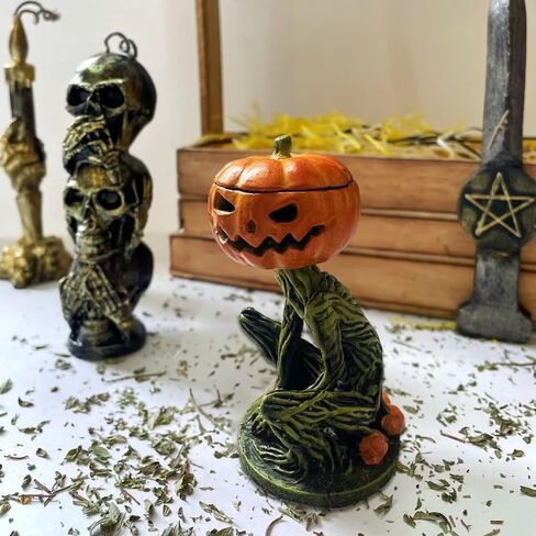 Halloween Tree Man Pumpkin Candle Holder - 5.5 Inch Spooky Resin Jack O Lantern Statue for Halloween, Christmas, Party Decor in Saudi Arabia