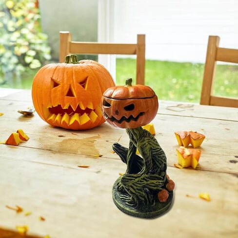 Halloween Tree Man Pumpkin Candle Holder - 5.5 Inch Spooky Resin Jack O Lantern Statue for Halloween, Christmas, Party Decor in Saudi Arabia