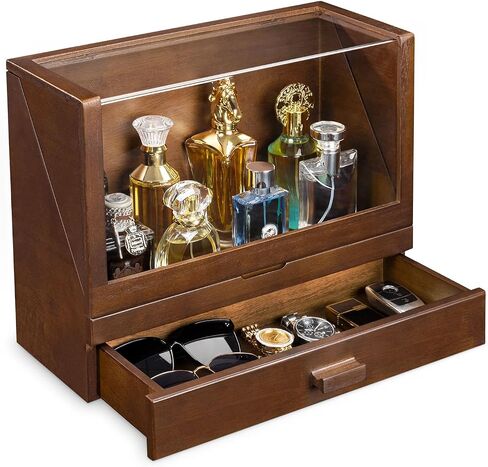 Miratino Cologne Organizer for Men, Wood Cologne Stand with Drawer, Large Capacity Perfume Organizer with Cologne Holder Display in Saudi Arabia