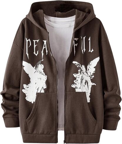 SOLY HUX Men's Graphic Zip Up Hoodies Jacket Angel Letter Print Long Sleeve Pocket Sweatshirt in Saudi Arabia
