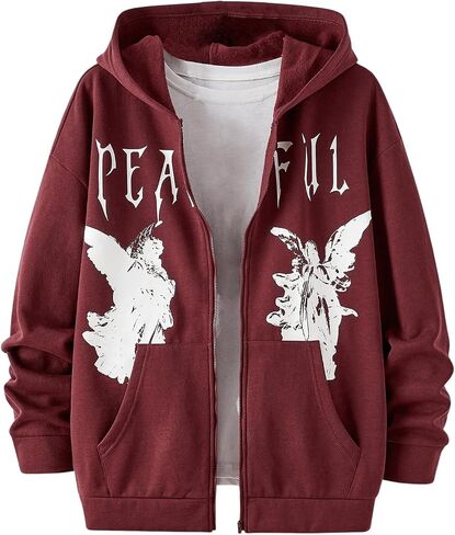 SOLY HUX Men's Graphic Zip Up Hoodies Jacket Angel Letter Print Long Sleeve Pocket Sweatshirt in Saudi Arabia