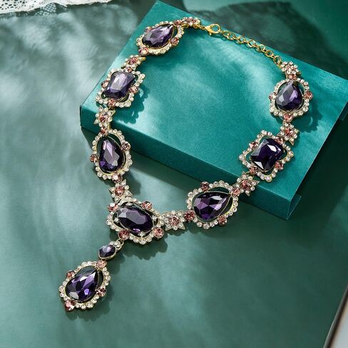 Flyonce Rhinestone Crystal Art Deco Costume Jewelry Bib Statement Chunky Collar Necklace for Women Girls in Saudi Arabia