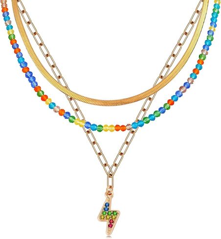 Boho Beaded Necklace Layered Pendant Necklace Natural Stone Handmade Necklace Jewelry Gifts for Women Girls in Kuwait