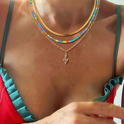 Boho Beaded Necklace Layered Pendant Necklace Natural Stone Handmade Necklace Jewelry Gifts for Women Girls in Kuwait