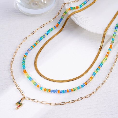 Boho Beaded Necklace Layered Pendant Necklace Natural Stone Handmade Necklace Jewelry Gifts for Women Girls in Kuwait