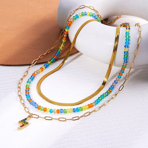 Boho Beaded Necklace Layered Pendant Necklace Natural Stone Handmade Necklace Jewelry Gifts for Women Girls in Kuwait