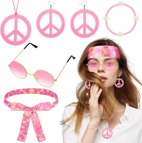 Batiyeer 6 Pcs Hippie Accessories for Women, Boho Peace Sign Earrings 60s 70s Outfits for Girls Groovy Party Favor in Kuwait
