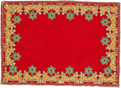 Set of 3 Mat Aasan Velvet Pooja Cloth Aasan Decorative Cloth (Size:-13 Inches X 9 Inches) for Multipurpose Indian Traditional Pooja Festival Decorations Item and Pooja Article Laxmi (Red+Pink+Orange) in Saudi Arabia