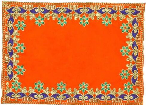 Set of 3 Mat Aasan Velvet Pooja Cloth Aasan Decorative Cloth (Size:-13 Inches X 9 Inches) for Multipurpose Indian Traditional Pooja Festival Decorations Item and Pooja Article Laxmi (Red+Pink+Orange) in Saudi Arabia