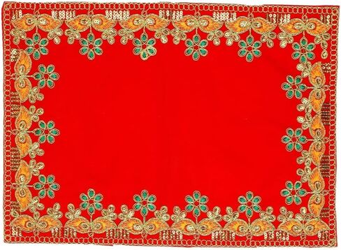 Set of 3 Mat Aasan Velvet Pooja Cloth Aasan Decorative Cloth (Size:-13 Inches X 9 Inches) for Multipurpose Indian Traditional Pooja Festival Decorations Item and Pooja Article Laxmi (Red+Pink+Orange) in Saudi Arabia