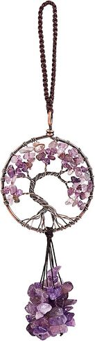 Car Accessories Natural Amethyst Tree of Life Winding Chip Tree of Life Charm Healing Crystal Stone Rearview Mirror Accessories Home Wall Hanging Meditation Decoration in Saudi Arabia