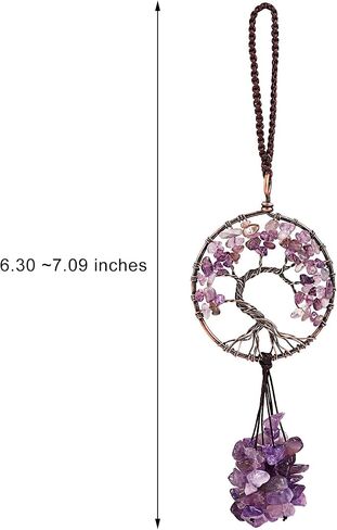Car Accessories Natural Amethyst Tree of Life Winding Chip Tree of Life Charm Healing Crystal Stone Rearview Mirror Accessories Home Wall Hanging Meditation Decoration in Saudi Arabia