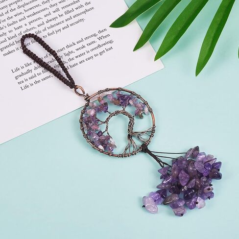 Car Accessories Natural Amethyst Tree of Life Winding Chip Tree of Life Charm Healing Crystal Stone Rearview Mirror Accessories Home Wall Hanging Meditation Decoration in Saudi Arabia