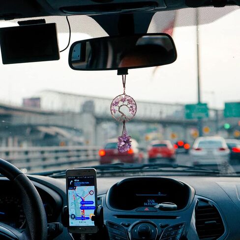 Car Accessories Natural Amethyst Tree of Life Winding Chip Tree of Life Charm Healing Crystal Stone Rearview Mirror Accessories Home Wall Hanging Meditation Decoration in Saudi Arabia