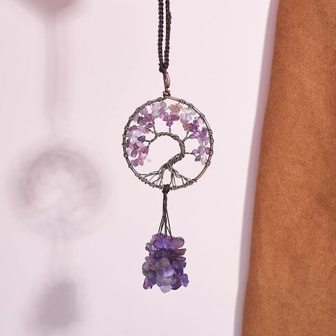 Car Accessories Natural Amethyst Tree of Life Winding Chip Tree of Life Charm Healing Crystal Stone Rearview Mirror Accessories Home Wall Hanging Meditation Decoration in Saudi Arabia