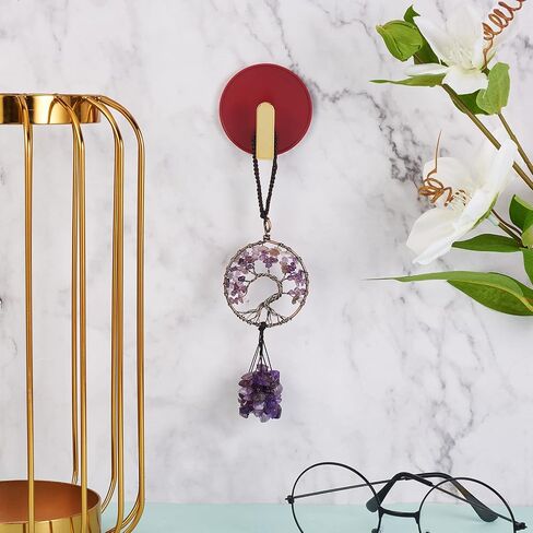 Car Accessories Natural Amethyst Tree of Life Winding Chip Tree of Life Charm Healing Crystal Stone Rearview Mirror Accessories Home Wall Hanging Meditation Decoration in Saudi Arabia