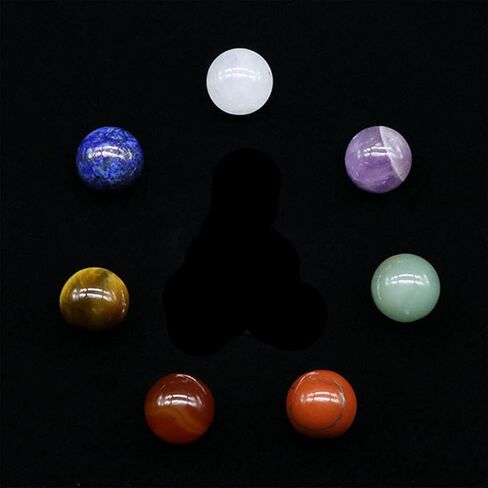 بلورات الشفاء من أحجار الشاكرا - أحجار الريكي العلاجية لموازنة الشاكرات، العلاج الكريستالي، التأمل، الريكي، أو كأحجار الإبهام، أحجار النخيل، أحجار القلق، مجموعة من 7 (شكل دائري) in Kuwait