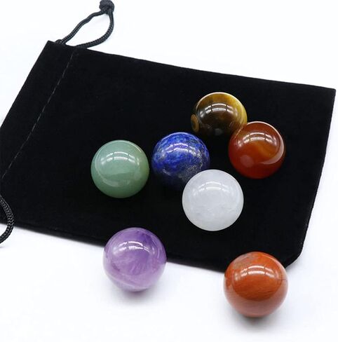 بلورات الشفاء من أحجار الشاكرا - أحجار الريكي العلاجية لموازنة الشاكرات، العلاج الكريستالي، التأمل، الريكي، أو كأحجار الإبهام، أحجار النخيل، أحجار القلق، مجموعة من 7 (شكل دائري) in Kuwait