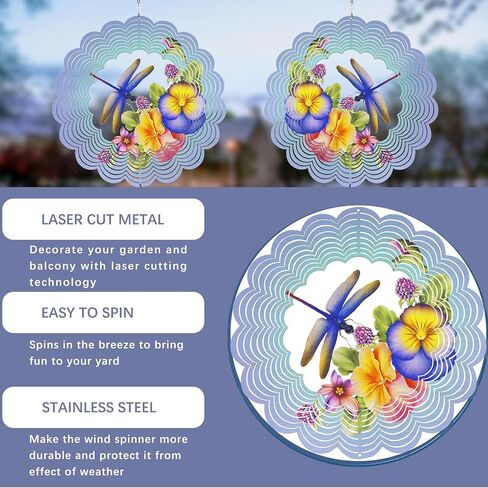 دوارات الرياح المعدنية اليعسوب - هدايا للنساء والأم والجدة والزوجة، دوارة الرياح المعلقة للديكورات الخارجية والداخلية، بعرض 30.48 سم، وطول 53.34 سم، دوارة الرياح لهدايا زينة عيد الميلاد in Kuwait