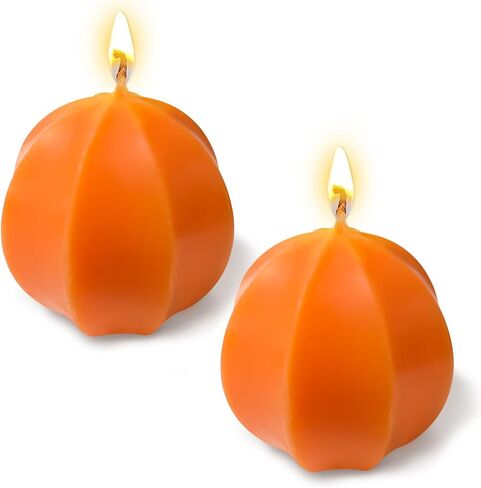 2 Pack Orange Pillar Candles, Octagonal Ball Candles for Wedding Dinner Fall Harvest Halloween and Home Decor, Dripless Smokeless and Clean Burning in Saudi Arabia