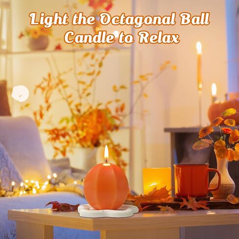 2 Pack Orange Pillar Candles, Octagonal Ball Candles for Wedding Dinner Fall Harvest Halloween and Home Decor, Dripless Smokeless and Clean Burning in Saudi Arabia