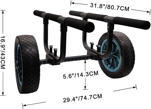 JOIERW Heavy Duty Kayak Cart, Width Adjustable Canoe Cart with 12inch Flatfree Beach Wheels Boat Dolly Cart Transport Carrier in Kuwait