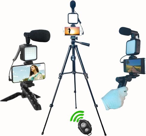 Vlogging Kit for iPhone, Vlogging kit for Android Phone,YouTube Starter Kit with Two Tripods Light Microphone Remote and Jack Adapter in Saudi Arabia