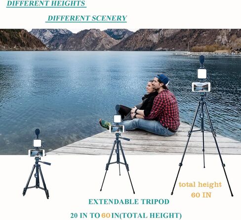 Vlogging Kit for iPhone, Vlogging kit for Android Phone,YouTube Starter Kit with Two Tripods Light Microphone Remote and Jack Adapter in Saudi Arabia