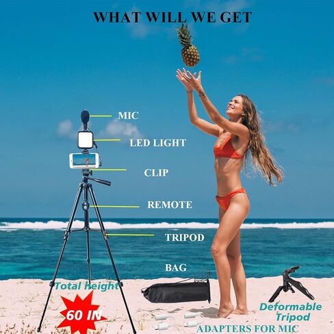 Vlogging Kit for iPhone, Vlogging kit for Android Phone,YouTube Starter Kit with Two Tripods Light Microphone Remote and Jack Adapter in Saudi Arabia