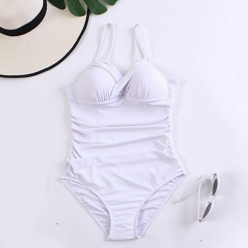 Women One Piece Suspender Swimsuit Cross Pleated Sexy Solid Beach Party Swimwear in Kuwait