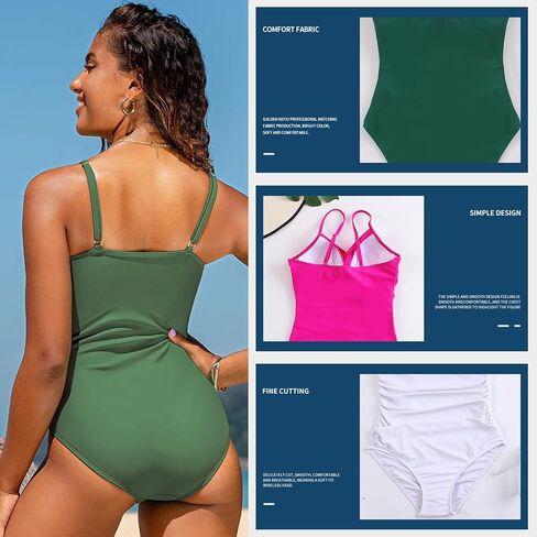 Women One Piece Suspender Swimsuit Cross Pleated Sexy Solid Beach Party Swimwear in Kuwait