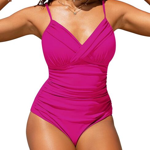 Women One Piece Suspender Swimsuit Cross Pleated Sexy Solid Beach Party Swimwear in Kuwait