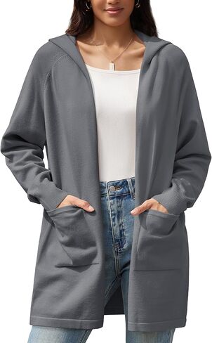 MAGCOMSEN المرأة مفتوحة الجبهة سترة متماسكة خفيفة الوزن سترة معطف مقنع سترة معطف 2 جيوب 2024 الربيع عادية in Kuwait