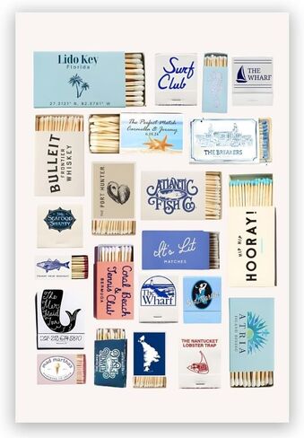 Light Blue Preppy Matchbox Wall Art Prints Trendy Coastal Life Collage Poster Funky Girly Room Decor Ocean Matchbook Posters Dorm Room Decor 8x12inch Unframed in Saudi Arabia