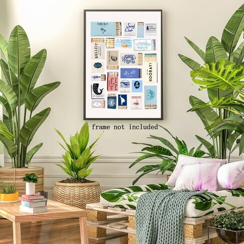 Light Blue Preppy Matchbox Wall Art Prints Trendy Coastal Life Collage Poster Funky Girly Room Decor Ocean Matchbook Posters Dorm Room Decor 8x12inch Unframed in Saudi Arabia