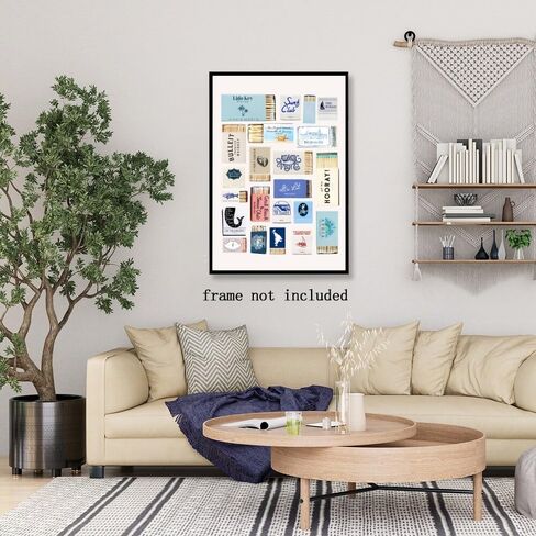 Light Blue Preppy Matchbox Wall Art Prints Trendy Coastal Life Collage Poster Funky Girly Room Decor Ocean Matchbook Posters Dorm Room Decor 8x12inch Unframed in Saudi Arabia
