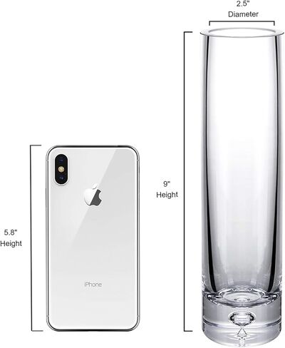 مزهريات برعم أسطواني من Diamond Star مزهرية زجاجية رفيعة لتزيين المنزل مزهرية شفافة لقطع الزفاف المركزية (2.5 بوصة × 9 بوصة) in Kuwait