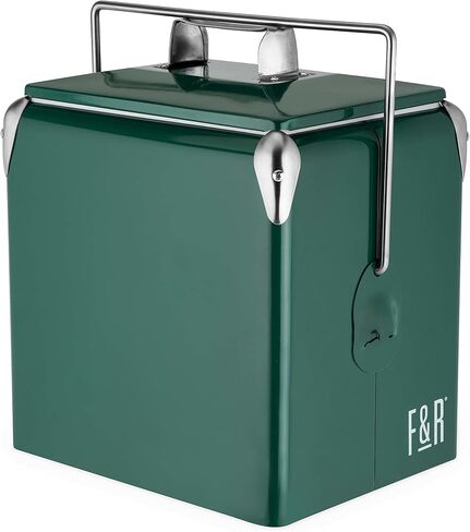 Foster & Rye Stainless Steel Retro Cooler, Vintage Metal cooler, Antique Beverage Chiller and Ice Chest, Plastic Lined Drink Chest, Mounted Bottle Opener, Holds a 6-pack, Navy in Saudi Arabia